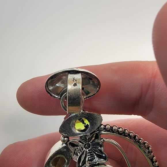 Handmade Rainbow Fluorite Pendant with Peridot in Sterling Silver Floral Setting - Picture 6 of 10